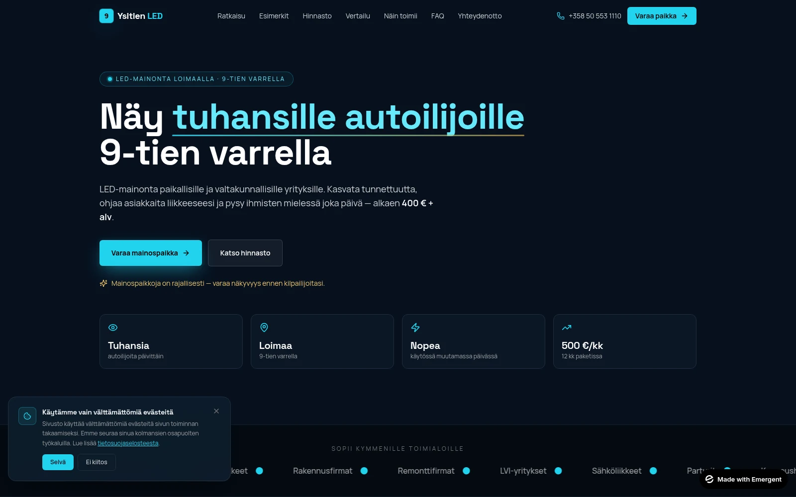 Ysitien LED -verkkosivuston etusivu